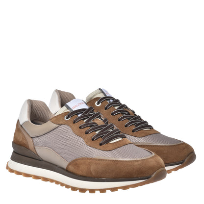 Beige suede leather and mesh sneaker