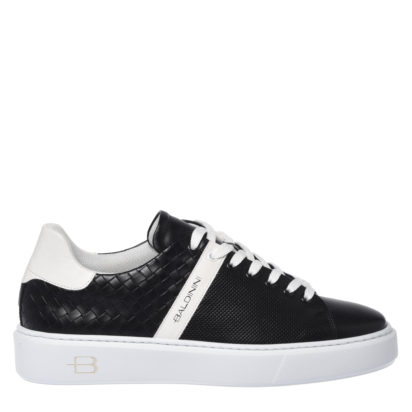 Black braided effect leather sneaker