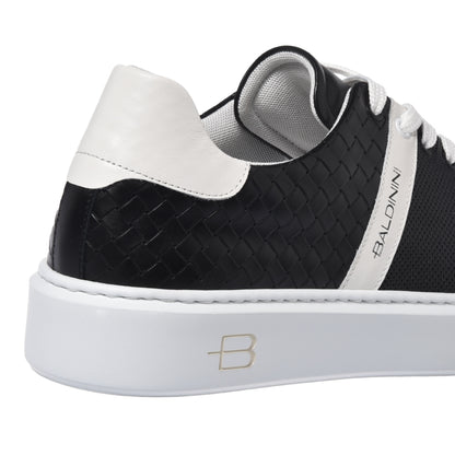 Black braided effect leather sneaker