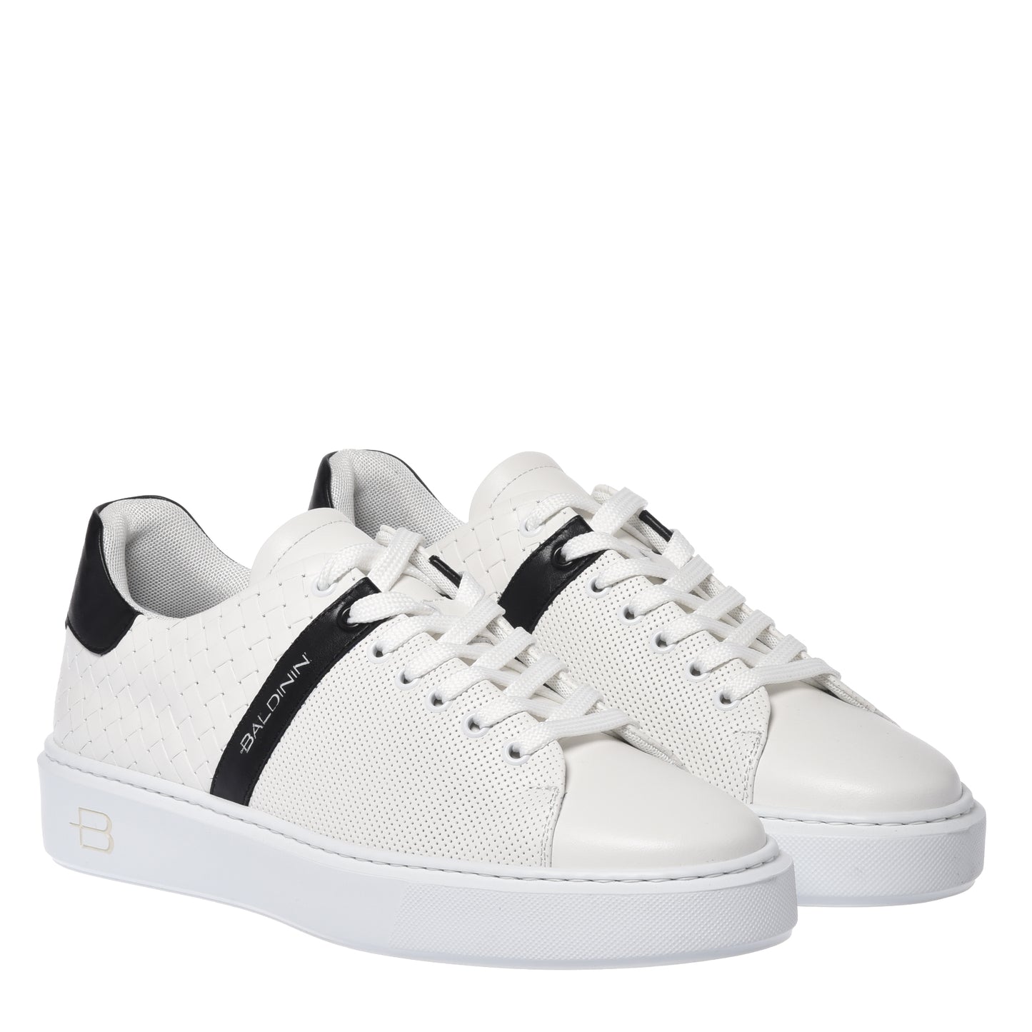 White braided effect leather sneaker