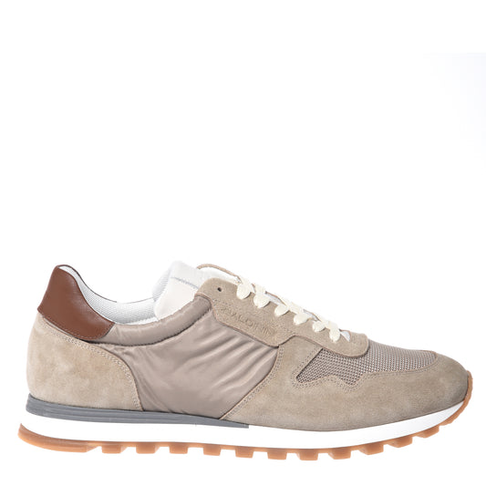 Blue suede and white fabric sneakers