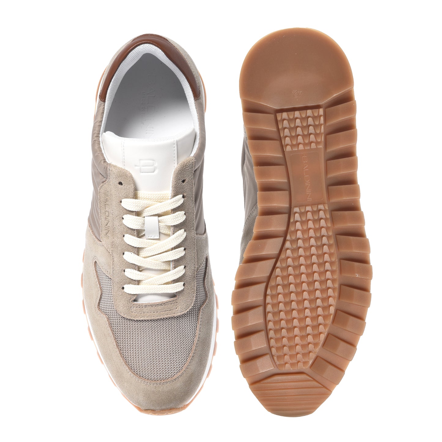 Blue suede and white fabric sneakers