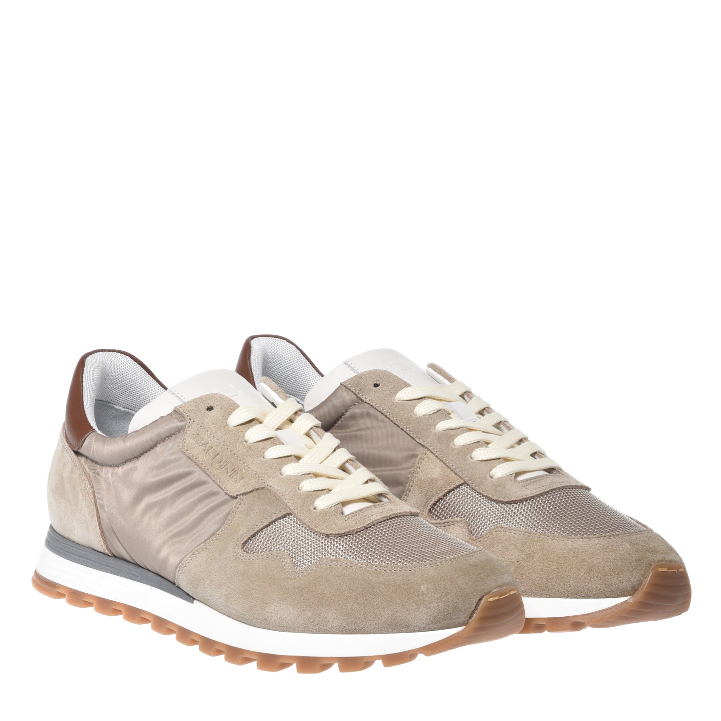 Blue suede and white fabric sneakers