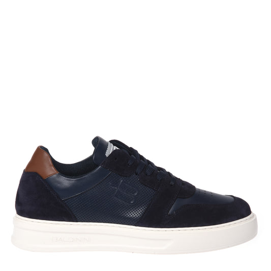 Blue suede and perforated leather sneaker