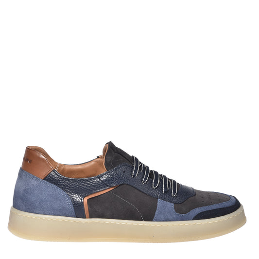 Sneaker in pelle scamosciata blu e pelle martellata