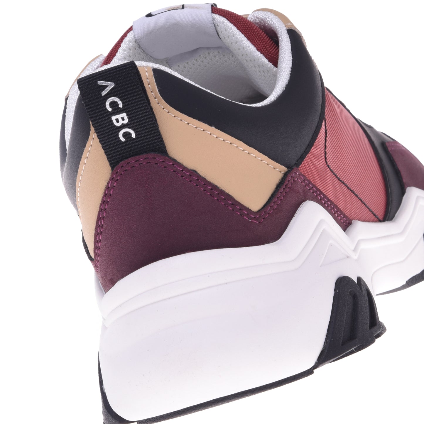 Baskets en simili cuir bordeaux et beige