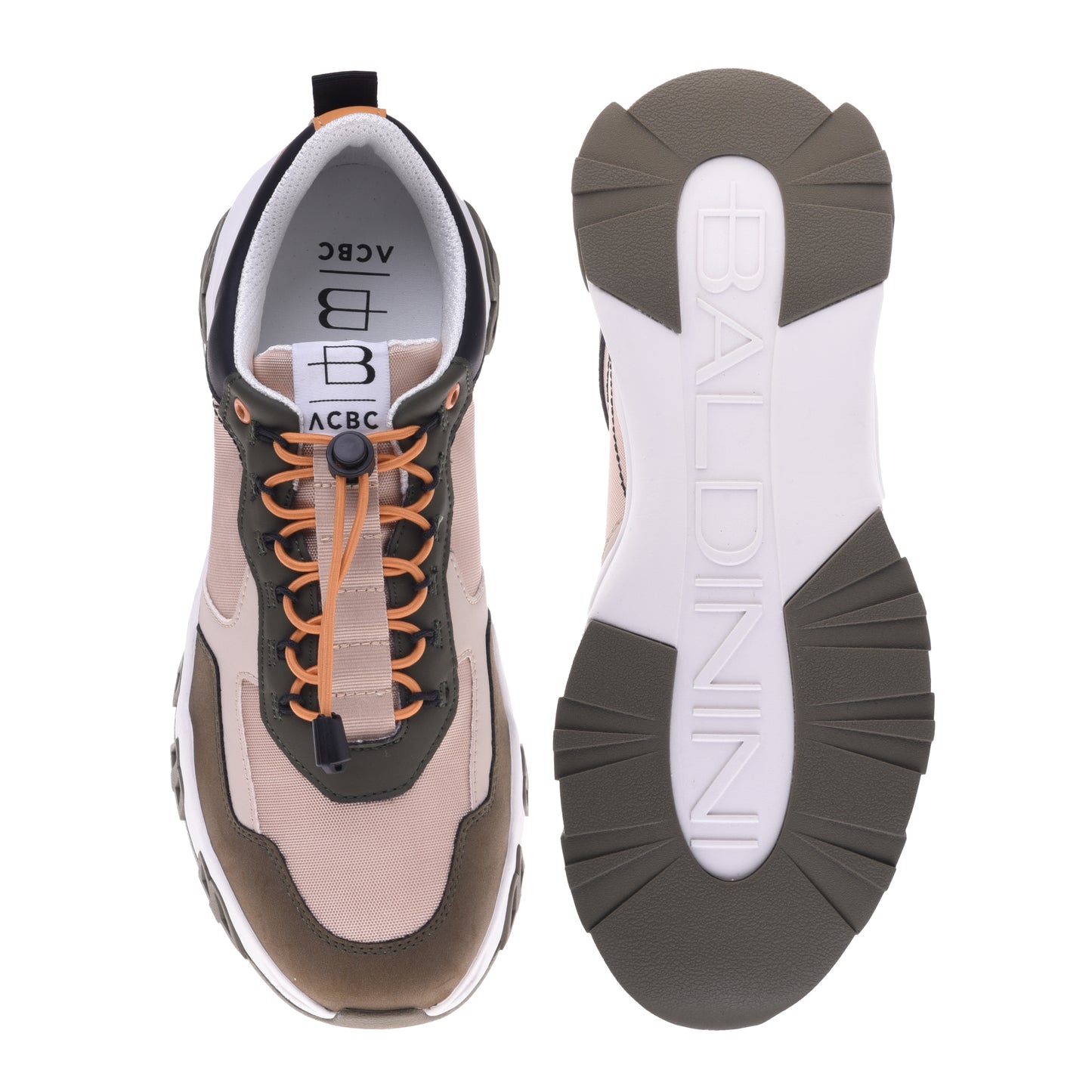 Baskets en simili cuir beige et olive
