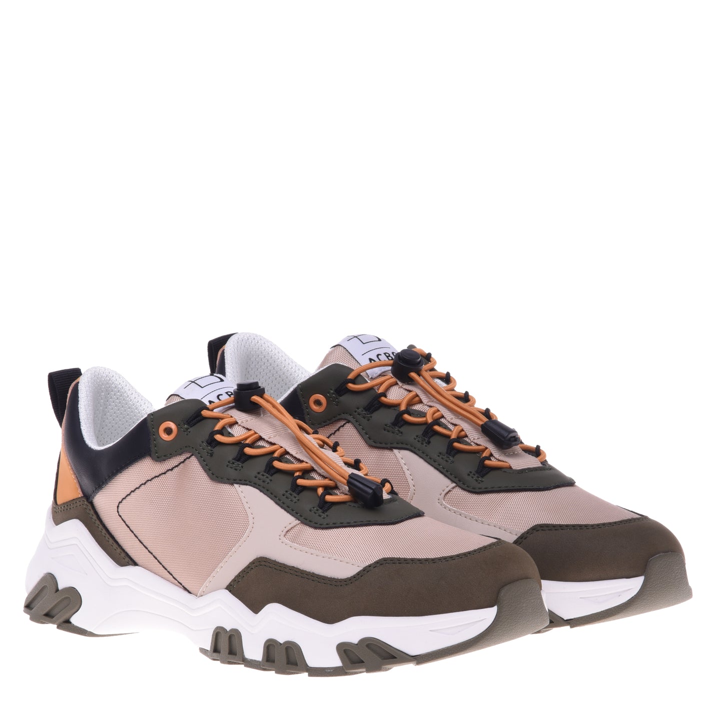 Baskets en simili cuir beige et olive