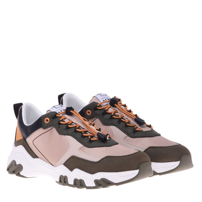 Baskets en simili cuir beige et olive