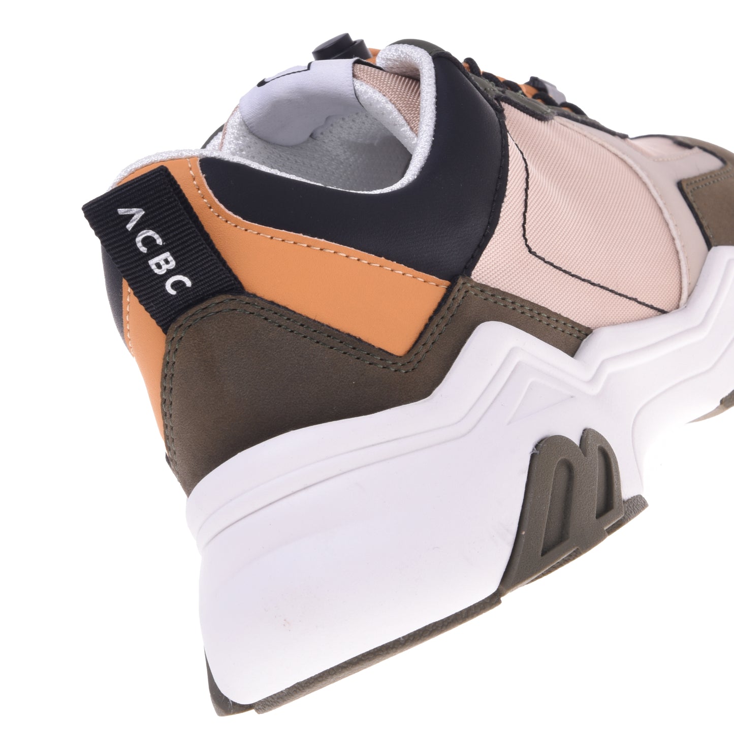 Baskets en simili cuir beige et olive