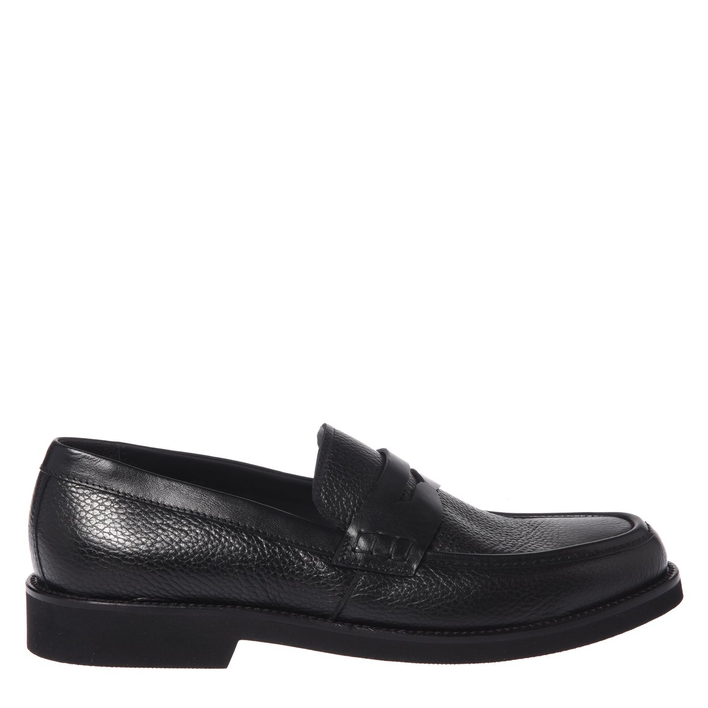 Black leather and tumbled leather loafers