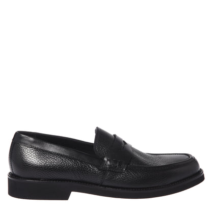 Black leather and tumbled leather loafers