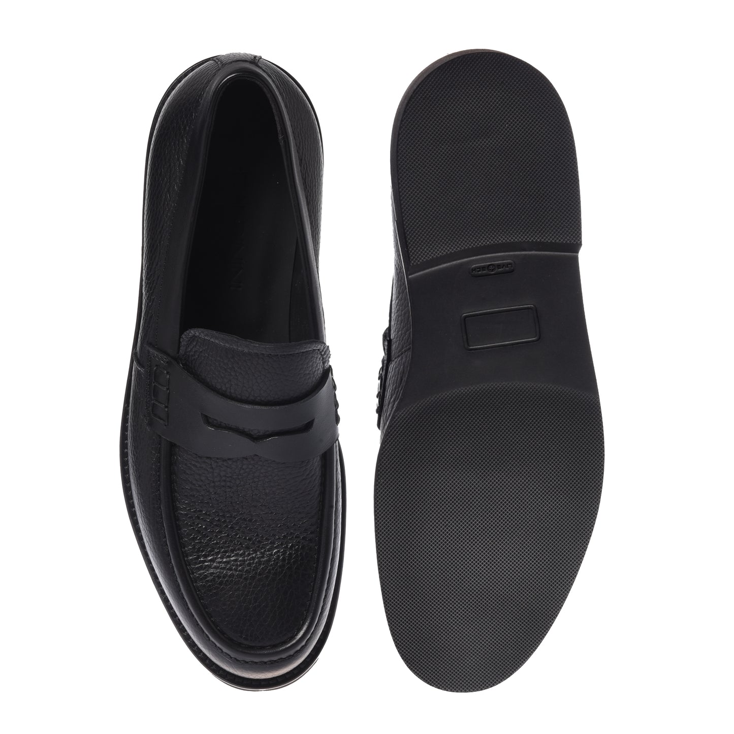Black leather and tumbled leather loafers