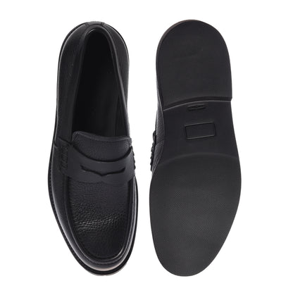 Black leather and tumbled leather loafers