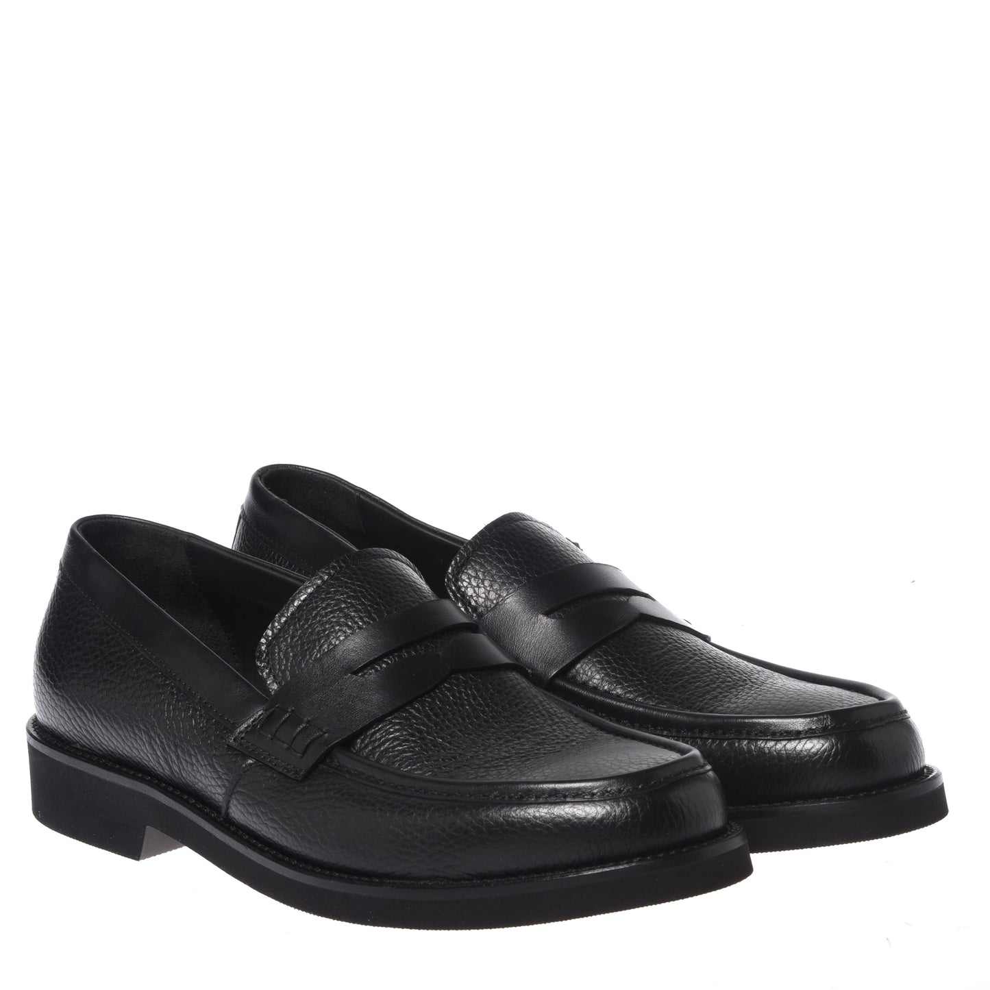 Black leather and tumbled leather loafers