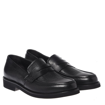 Black leather and tumbled leather loafers