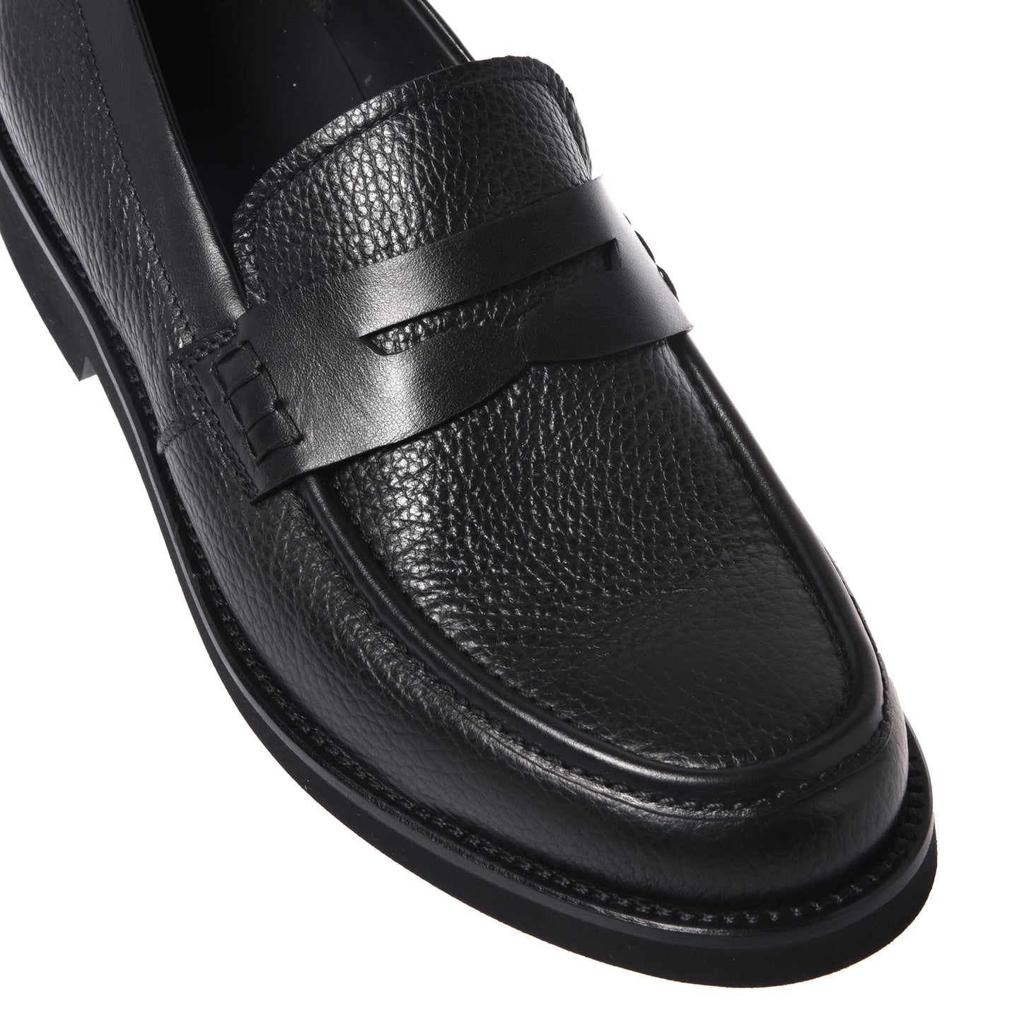 Black leather and tumbled leather loafers