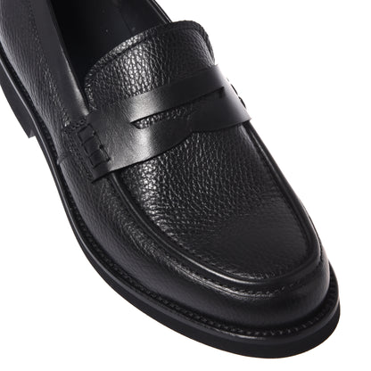 Black leather and tumbled leather loafers