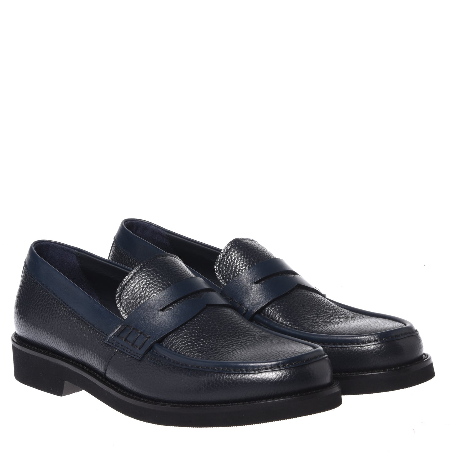 Blue tumbled leather and leather loafers