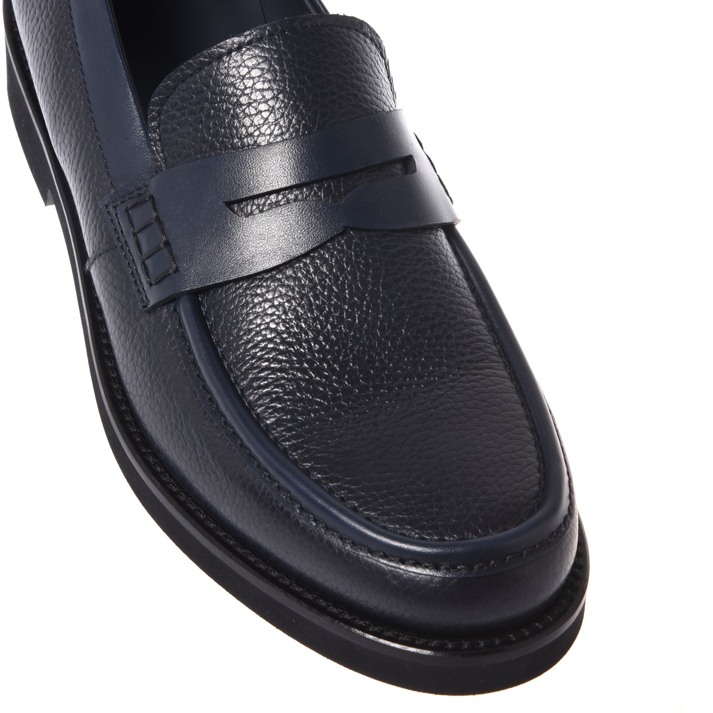 Blue tumbled leather and leather loafers