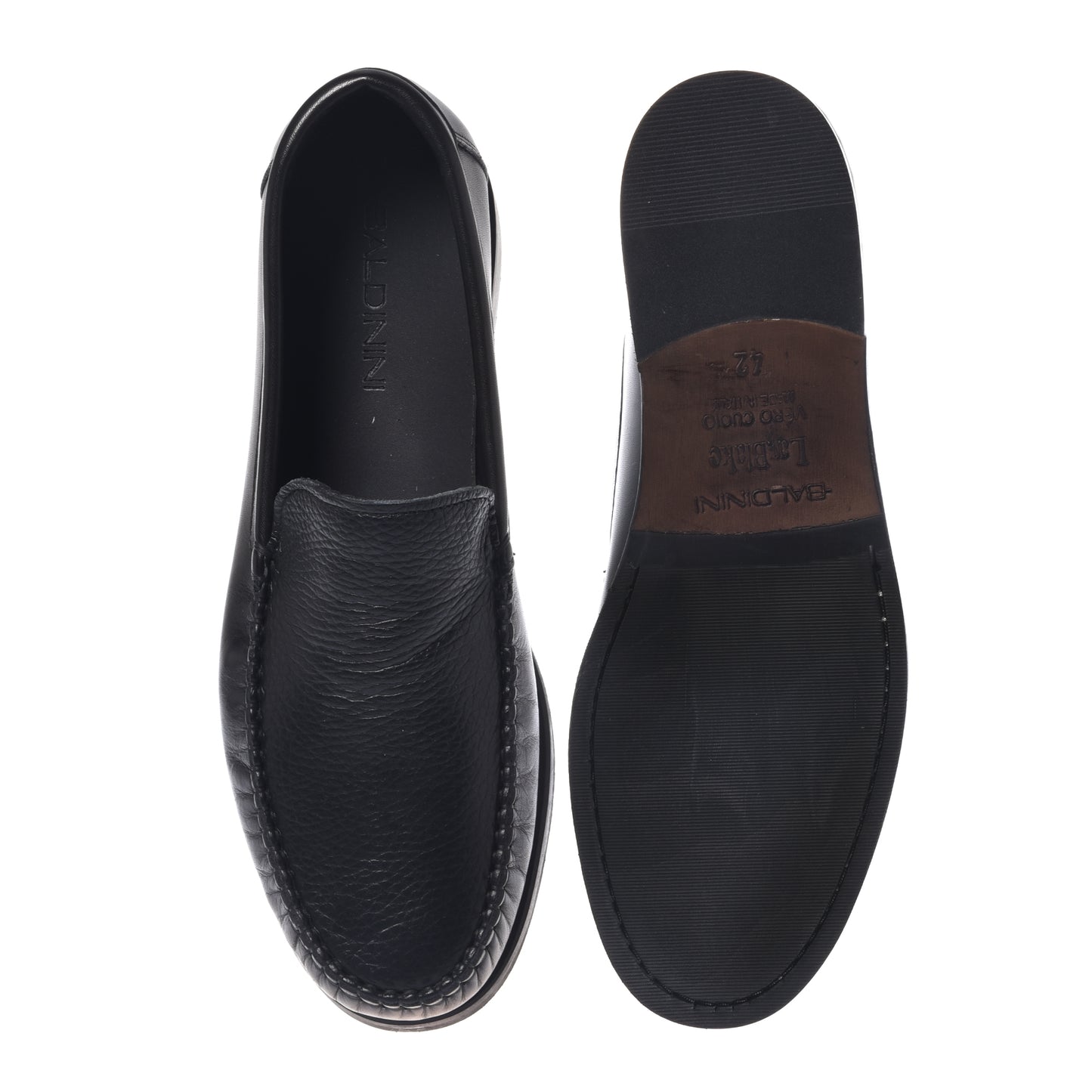 Mocassini in pelle nera e pelle martellata