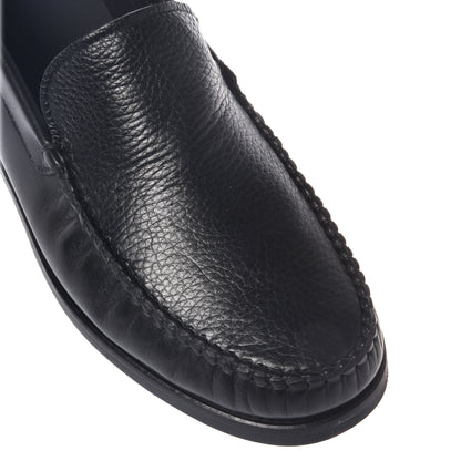 Mocassini in pelle nera e pelle martellata