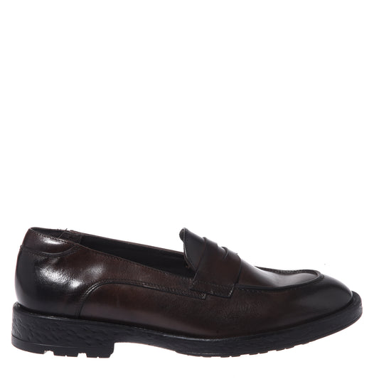 Dark brown distressed leather loafers