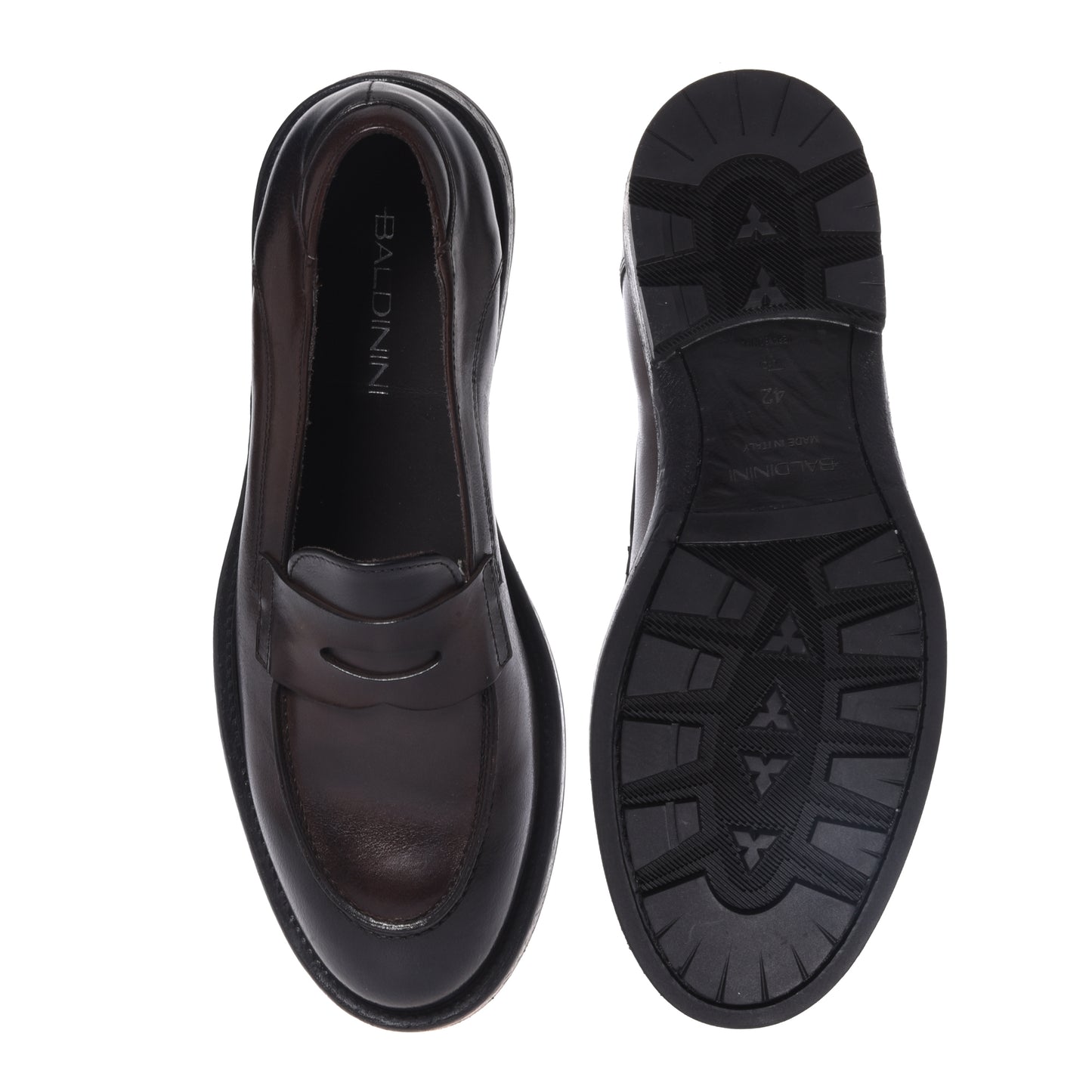 Dark brown distressed leather loafers