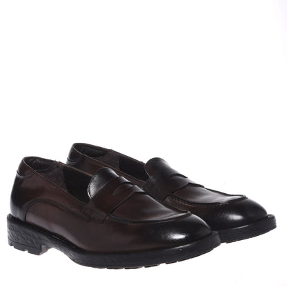 Dark brown distressed leather loafers