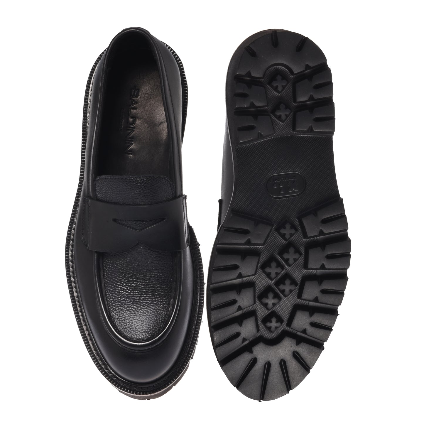 Mocassini in pelle nera e pelle martellata