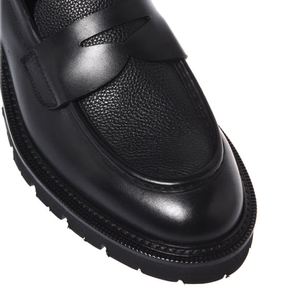 Mocassini in pelle nera e pelle martellata