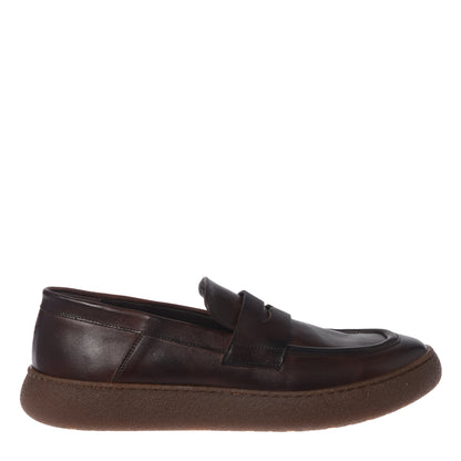 Dark brown washed leather loafers