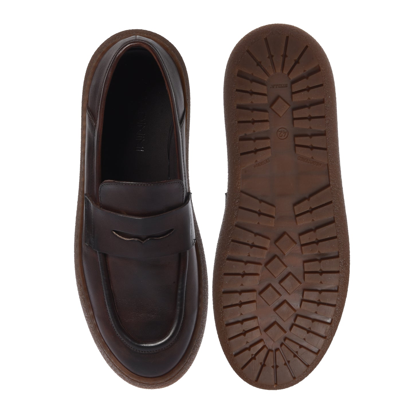 Dark brown washed leather loafers