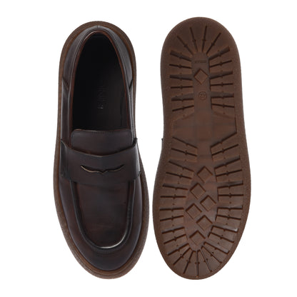 Dark brown washed leather loafers