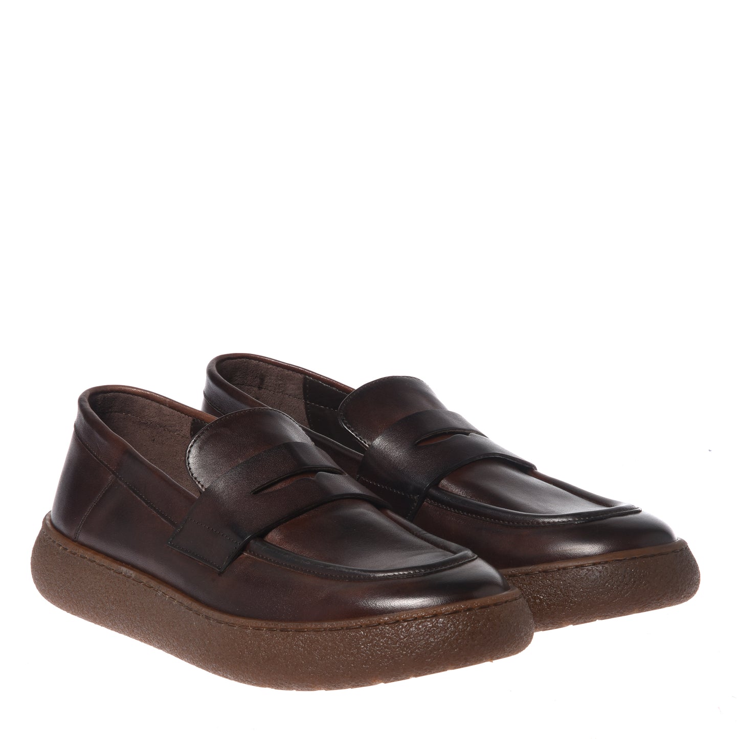 Dark brown washed leather loafers