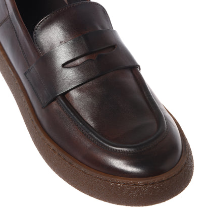 Dark brown washed leather loafers