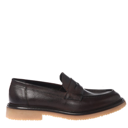 Dark brown tumbled leather loafers