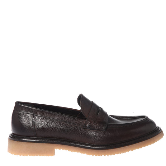 Dark brown tumbled leather loafers