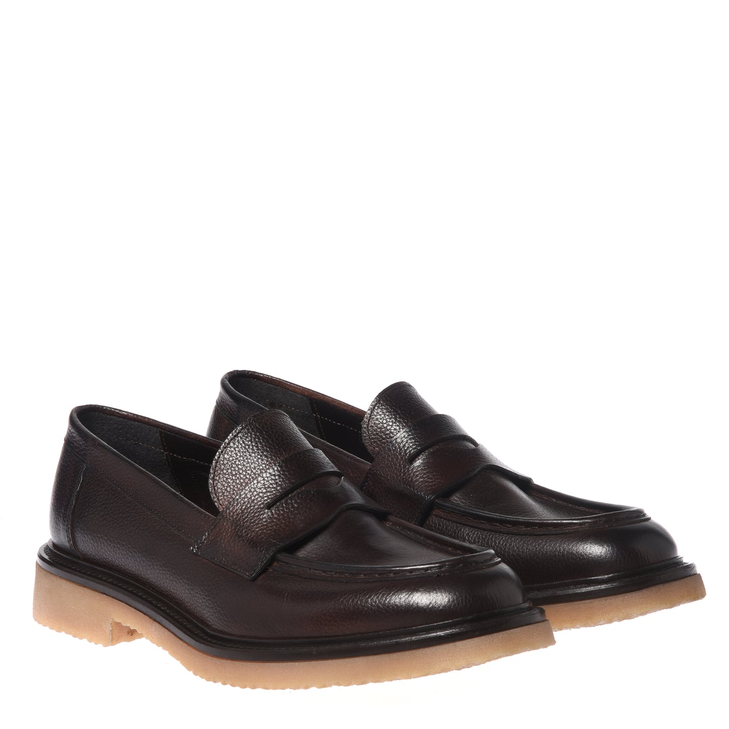 Dark brown tumbled leather loafers