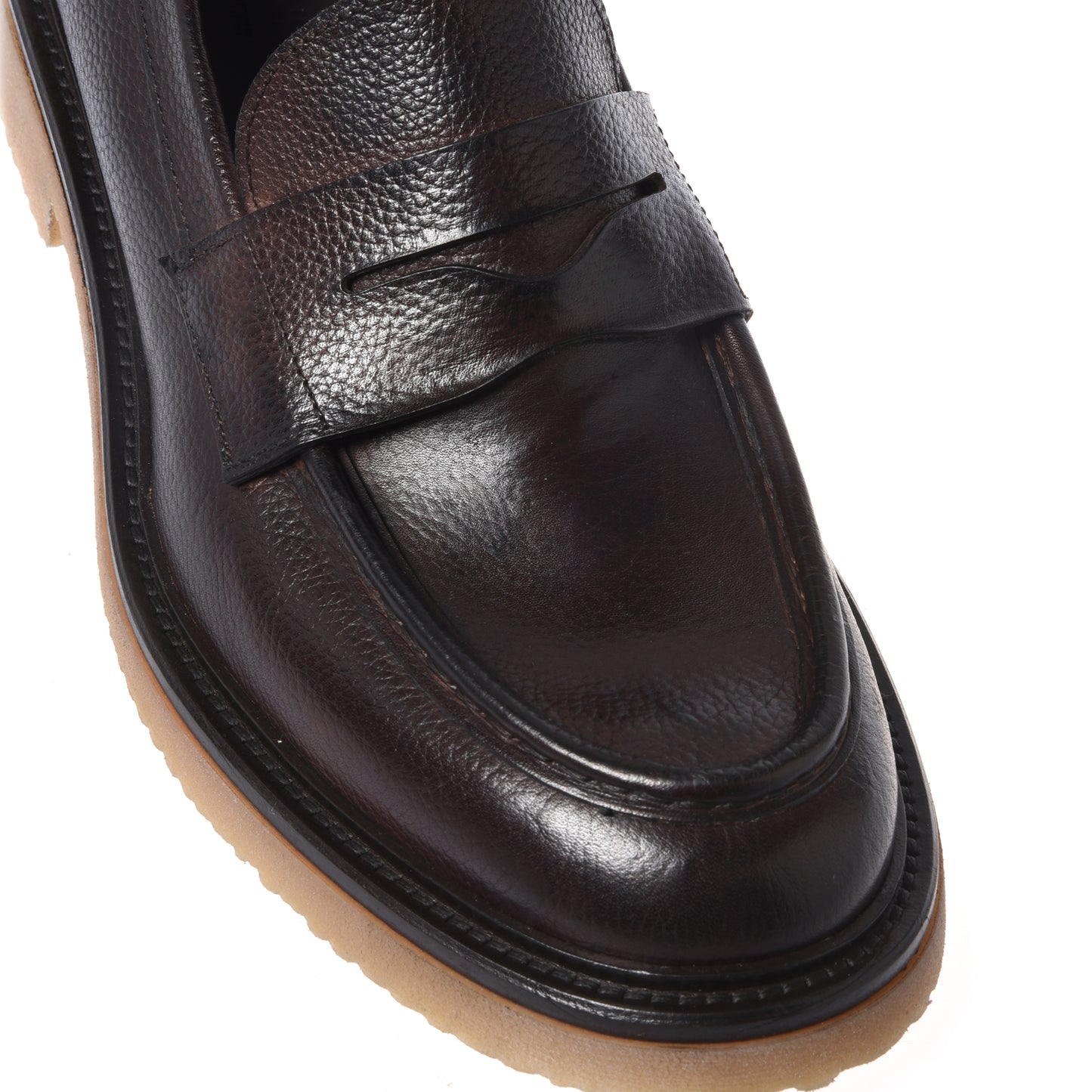 Dark brown tumbled leather loafers