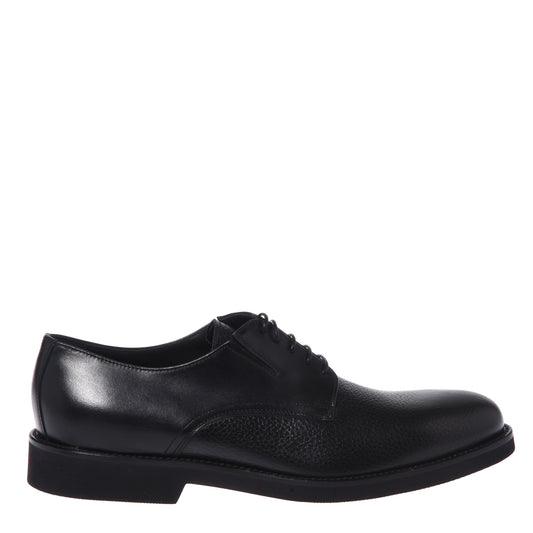 Black lace-up shoes in tumbled leather and leather
