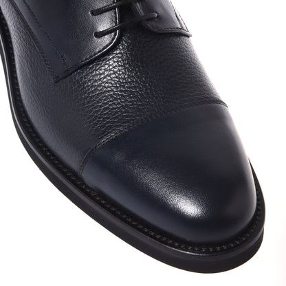 Blue lace-up shoes in tumbled leather and leather