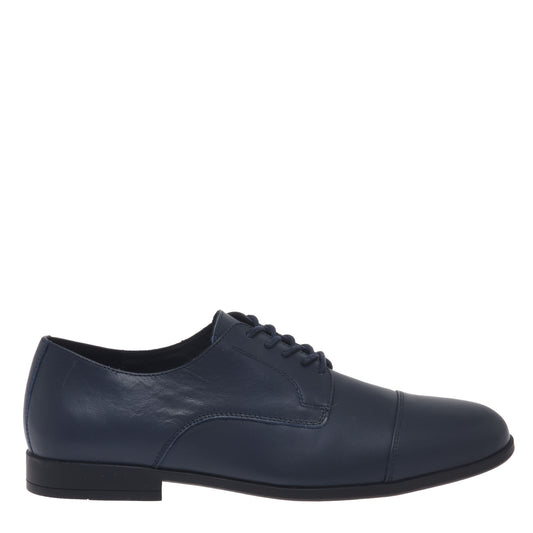 Blue leather lace-up derby shoes
