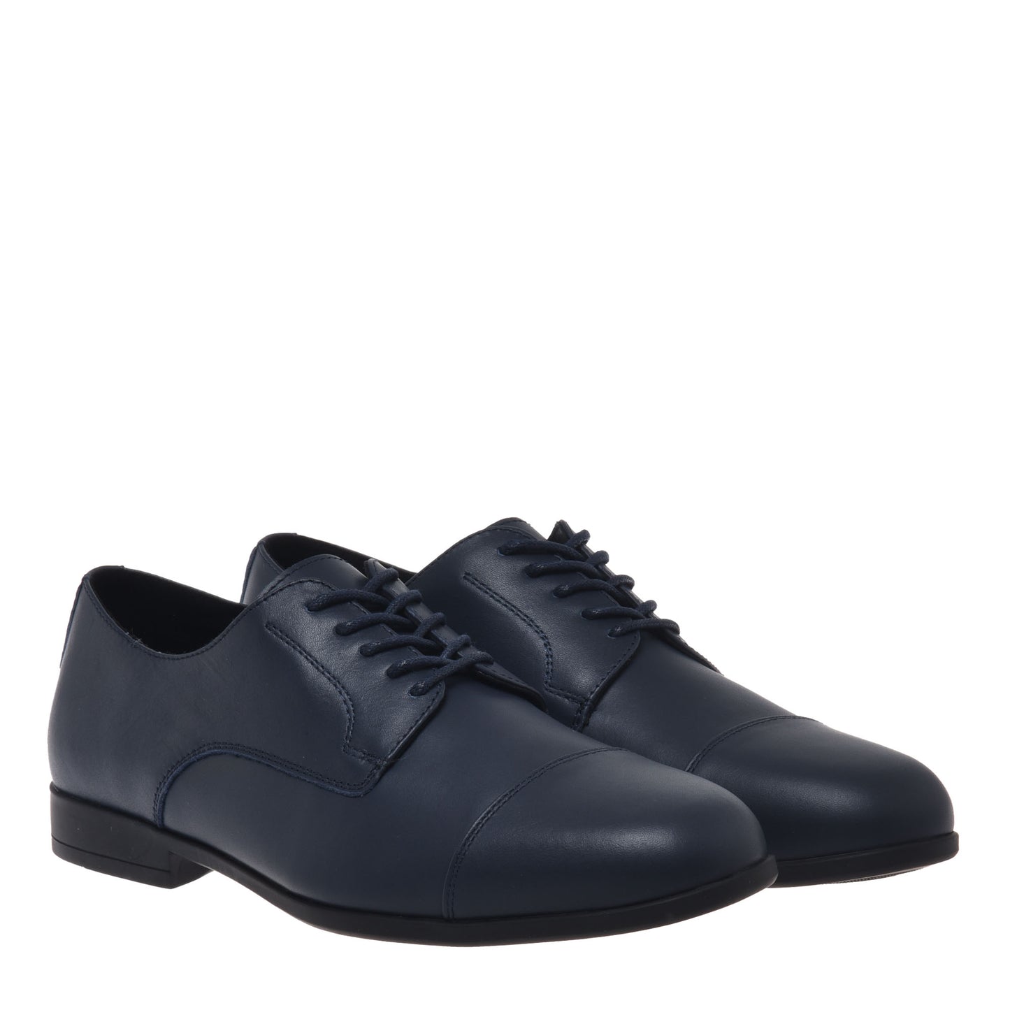 Blue leather lace-up derby shoes