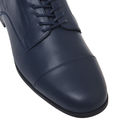 Blue leather lace-up derby shoes