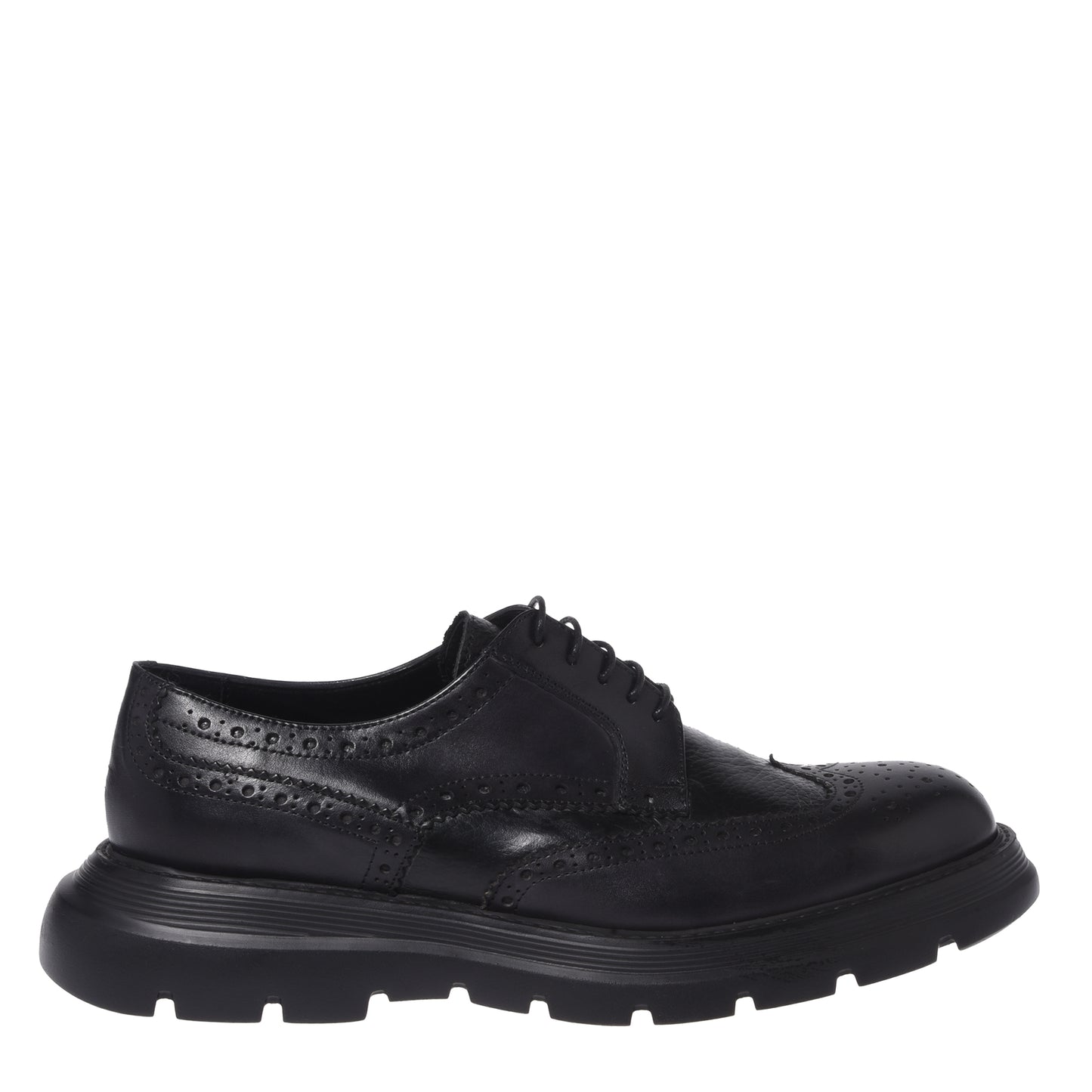 Blue lace-up shoes in washed and tumbled leather