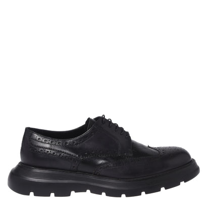 Blue lace-up shoes in washed and tumbled leather