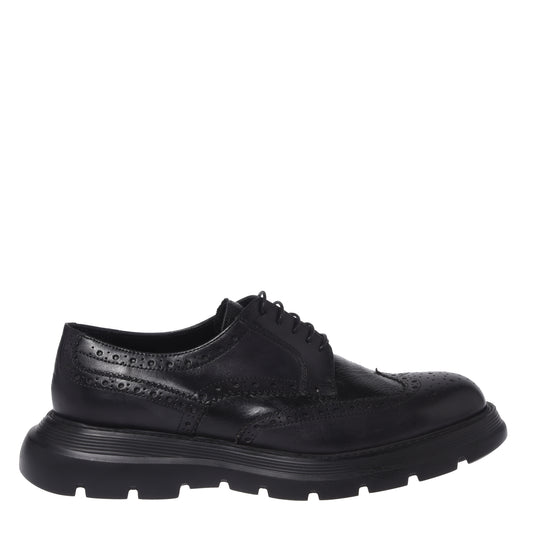 Blue lace-up shoes in washed and tumbled leather