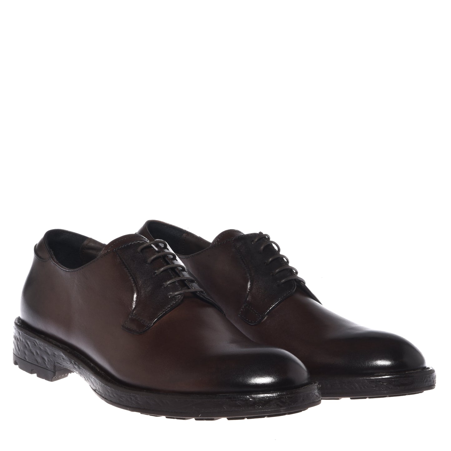 Dark brown distressed leather lace-up shoes