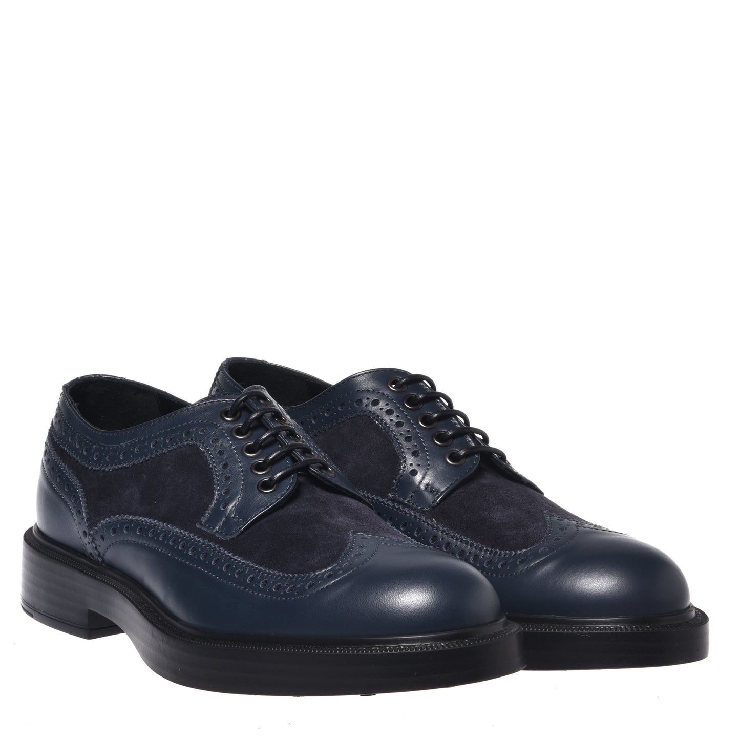 Derbies bleus en cuir et daim